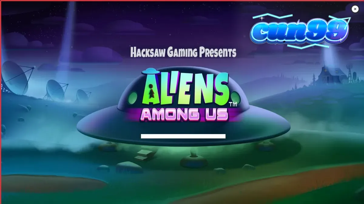 Tampilan visual slot Aliens Among Us dengan tema invasi alien dan agen FBI